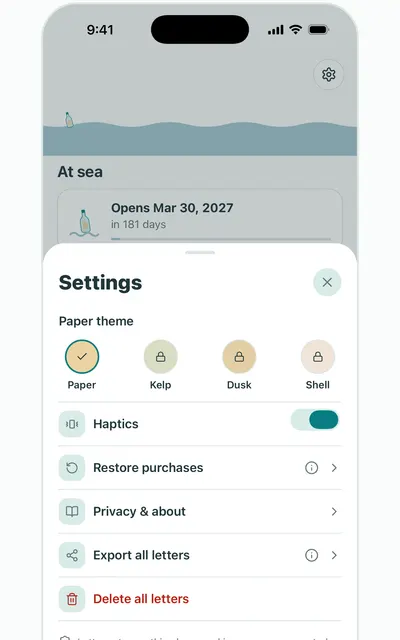 Drift Bottle screen: Stays on your phone