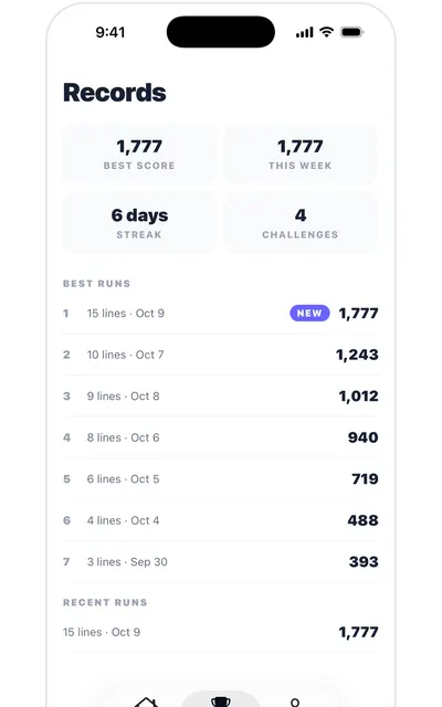 Quiet Blocks screen: Your records