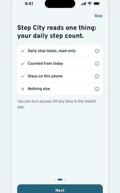 Step City screen: Read-only steps